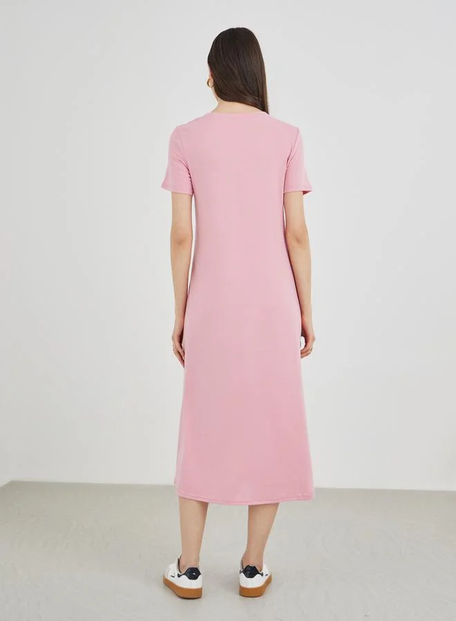 Take Two Take Two Graphic Print Round Neck A-Line Midi Dress
