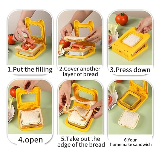 JAMBUVANTI Sandwich Cutter and Sealer Square Decruster Sandwich Maker Bread Toast Breakfast Making Mold Make and Freeze DIY Pocket Minis for Cookie Cutters Baking Tools and Accessories Multicolor 1pcs  - Image 4