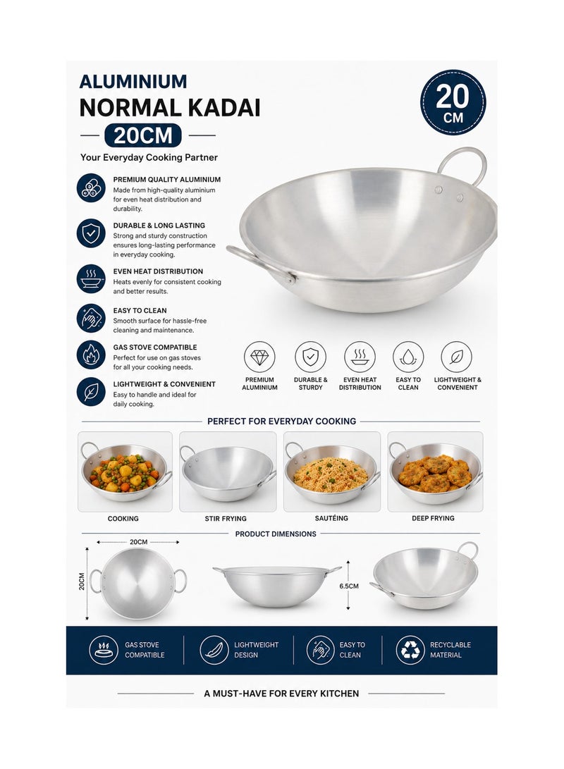 Bisbell 20 cm Aluminium Kadai with Dual Handles, Lightweight Deep Cooking Pan for Frying, Sautéing, Curries, Vegetables & Everyday Gas-Stove Cooking - Image 2