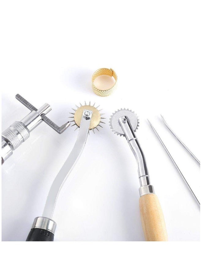 14 Sets DIY Leather Craft Tools with Awl, Stitching Groover, Wax Thread, Thimble u0026 Other Accessories, Professional Leather Sewing Tools, Set for Carpets, Coats u0026 Tents Hand Stitching - Image 2