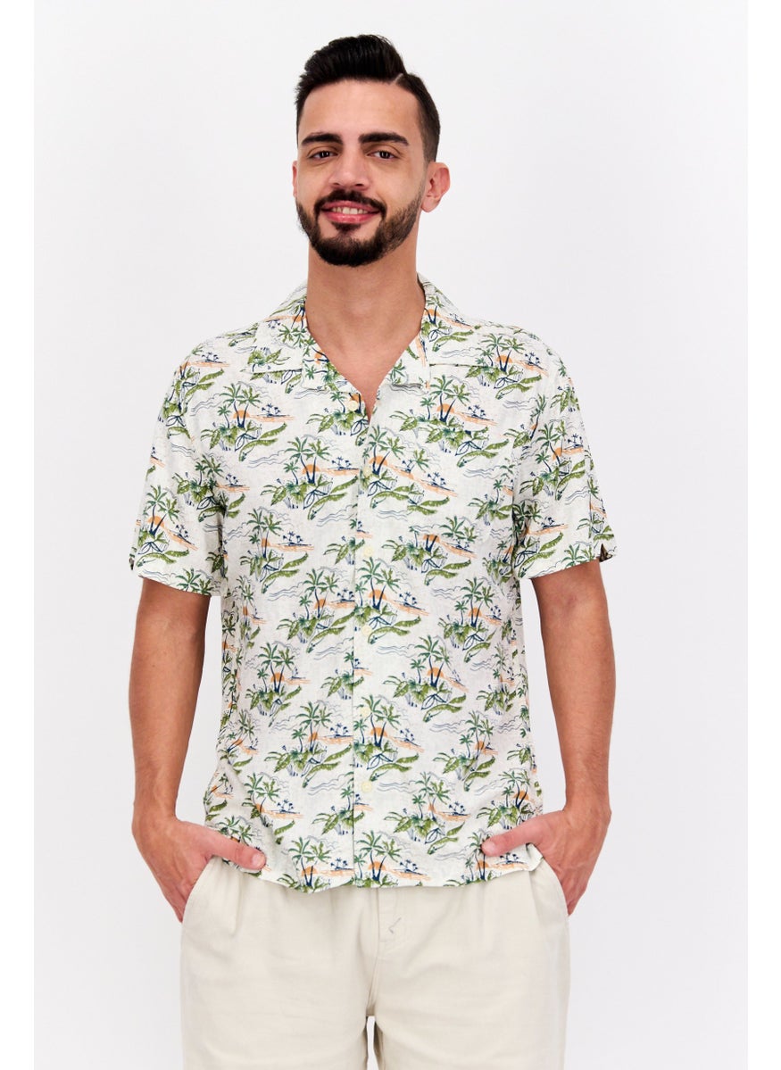 Jachs New York Men Regular Fit Allover Print Short Sleeve Casual Shirt, White Combo  - Image 1