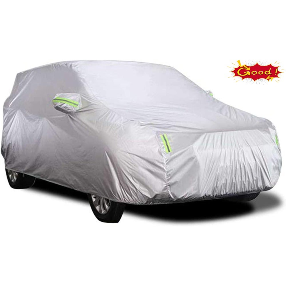 Car Cover Full Covers with Reflective Strip Sunscreen Protection Dustproof UV Scratch-Resistant for 4X4/SUV Business Car silver, XL