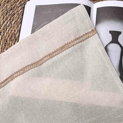 Oindec 2 Pack Cotton Linen Valance for Windows with Burlap Lace Trim Rustic Farmhouse 12 inch Kitchen Valance Rod Pocket Neutral Short Curtain Topper Window Treatment - Image 5