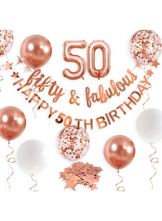 Rose Gold Fifty & Fabulous Happy 50th Birthday Banner Garland Foil Balloon 50 for Womens 50th Birthday Decorations Hanging 50 and Fabulous Cheers to 50 Years Old Birthday Party Supplies Backdrop - pzsku/ZBA64353738F884C6651AZ/45/_/1741330108/08cc0e2c-7a71-4c09-9217-734be9f0fa70