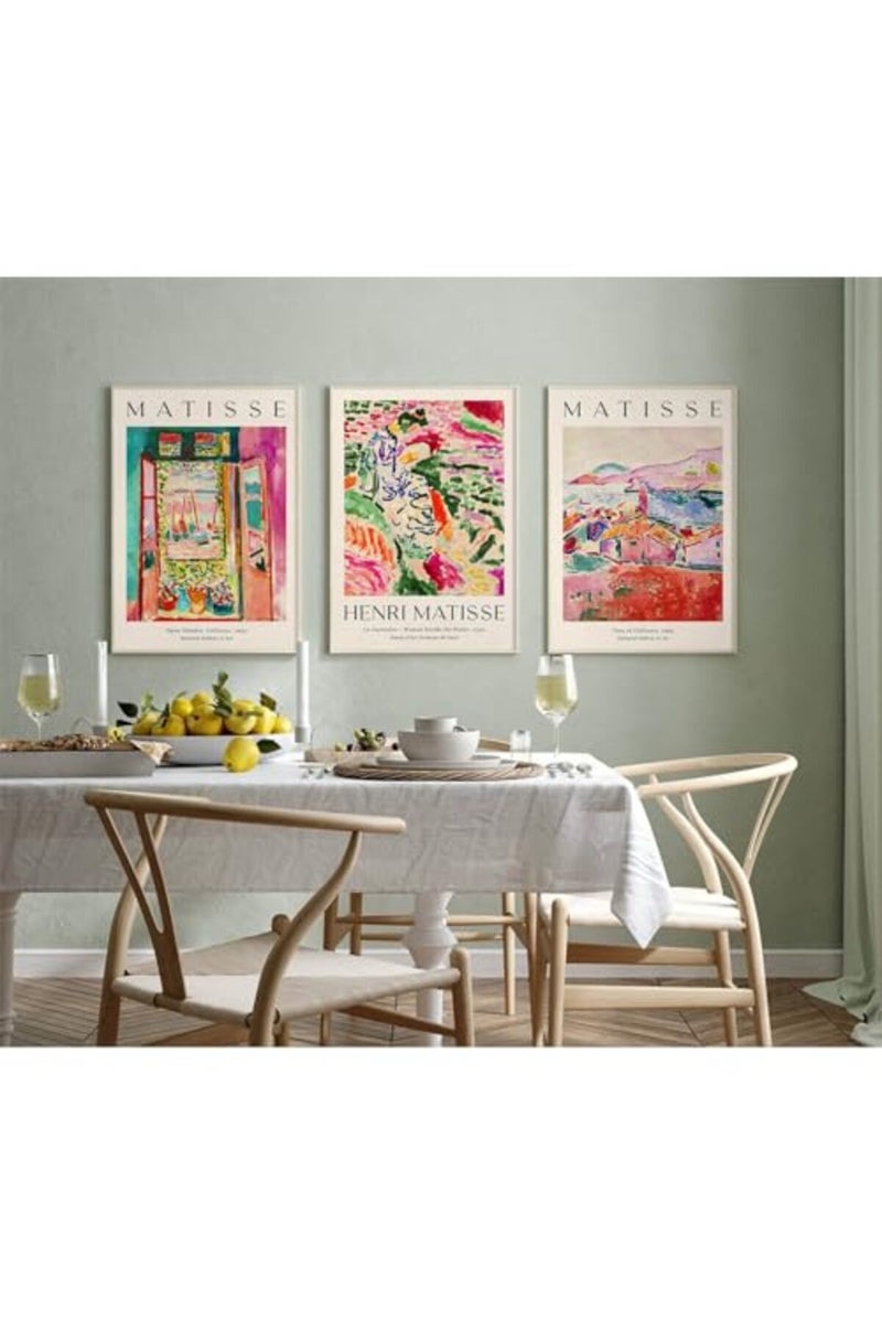 Baccone Henri Matisse Wall Art Prints Set of 3 Abstract Pink Flower Art Exhibition Posters for Room Bedroom 16x24 Inch Unframed - Image 3