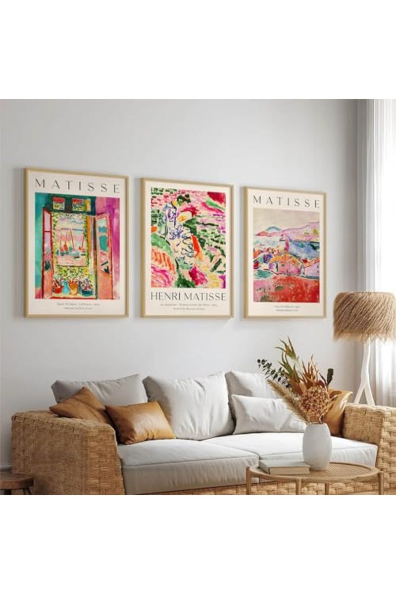 Baccone Henri Matisse Wall Art Prints Set of 3 Abstract Pink Flower Art Exhibition Posters for Room Bedroom 16x24 Inch Unframed - Image 4