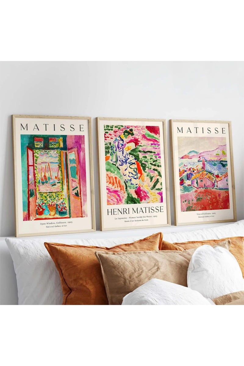 Baccone Henri Matisse Wall Art Prints Set of 3 Abstract Pink Flower Art Exhibition Posters for Room Bedroom 16x24 Inch Unframed - Image 1