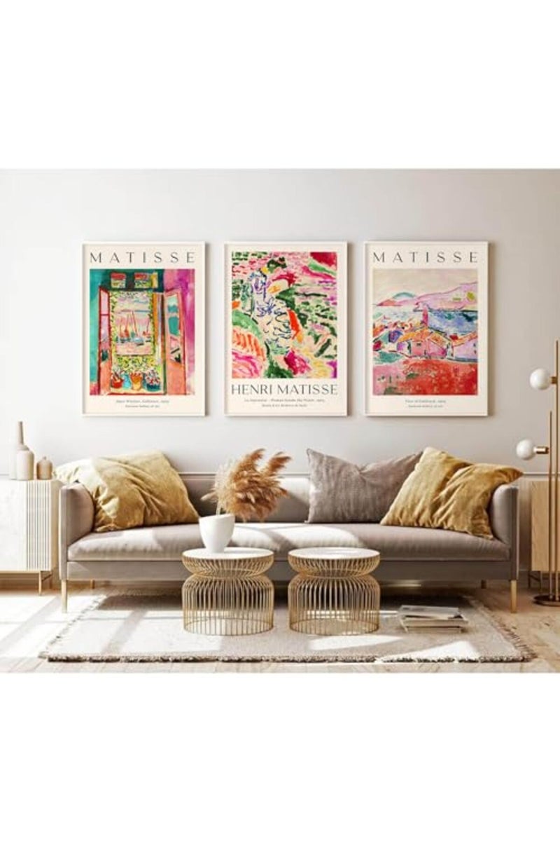 Baccone Henri Matisse Wall Art Prints Set of 3 Abstract Pink Flower Art Exhibition Posters for Room Bedroom 16x24 Inch Unframed - Image 2