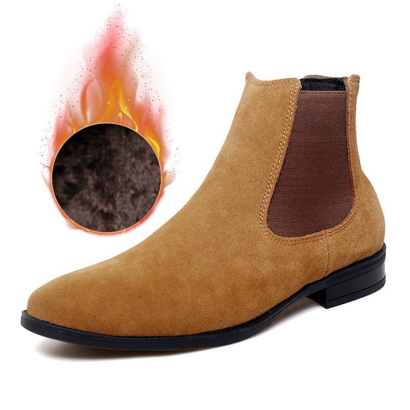 Men'S And Women'S Leather Boots, Pointed-Toe Boots, Large Size Couple'S Chelsea Boots, High-Top Martin Boots, Suede Genuine Leather Men'S Leather Boots - Image 1