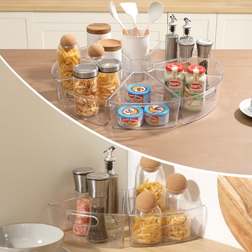 novelinks Transparent Kitchen Cabinet Storage Bins Lazy Susan Organizer with Front Handle for Corner Cabinet,Kitchen,Pantry, Bathroom, (For 26" Lazy Susan 6 Pack) - Image 2
