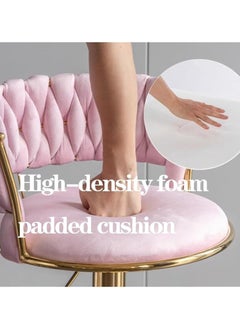 DubaiGallery Velvet Swivel Bar Stools, Adjustable Counter Height Bar Stool with Woven Back, Upholstered Kitchen Dining Chairs, Modern Barstools for Kitchen Island, Cafe, Pub, Bar Counter  - Image 3