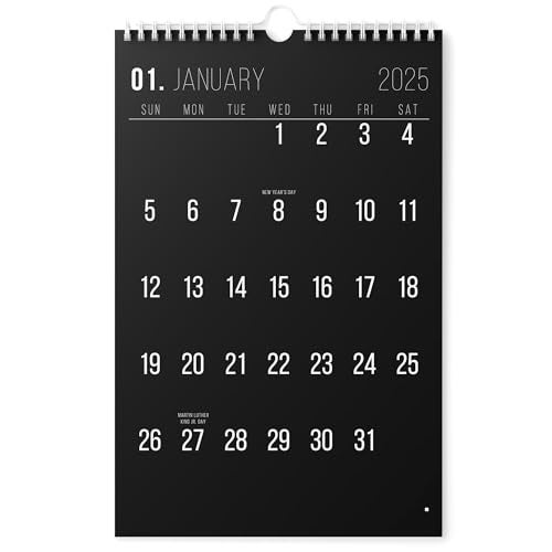 Karto Wall Calendar 2025 - Vertical 11x17 inch Runs Until June 2026 - Boost Your Productivity and Easy Planning with the Aesthetic Monthly Calendar - All Black - Image 1
