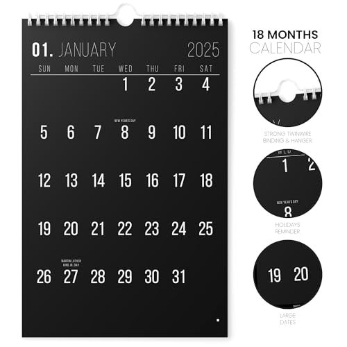 Karto Wall Calendar 2025 - Vertical 11x17 inch Runs Until June 2026 - Boost Your Productivity and Easy Planning with the Aesthetic Monthly Calendar - All Black - Image 2
