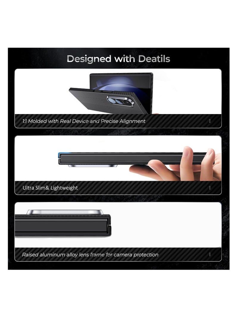 Magnetic Case for Samsung Galaxy Z Fold 6 5G, Real 600D Aramid Fiber Kevlar 600D Slim Thin Touch Feeling Ultra Light, Compatible with Mag-Safe Support Wireless Charging Cover for Fold 6 (Deep Black)