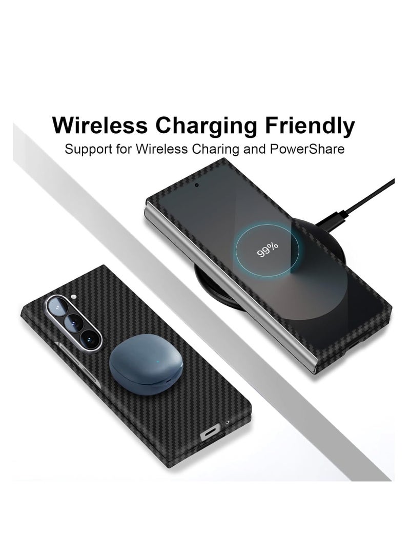 Magnetic Case for Samsung Galaxy Z Fold 6 5G, Real 600D Aramid Fiber Kevlar 600D Slim Thin Touch Feeling Ultra Light, Compatible with Mag-Safe Support Wireless Charging Cover for Fold 6 (Deep Black)