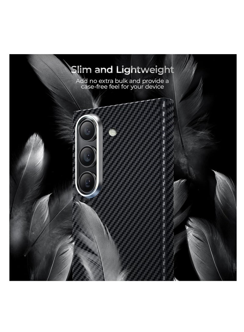 Magnetic Case for Samsung Galaxy Z Fold 6 5G, Real 600D Aramid Fiber Kevlar 600D Slim Thin Touch Feeling Ultra Light, Compatible with Mag-Safe Support Wireless Charging Cover for Fold 6 (Deep Black)