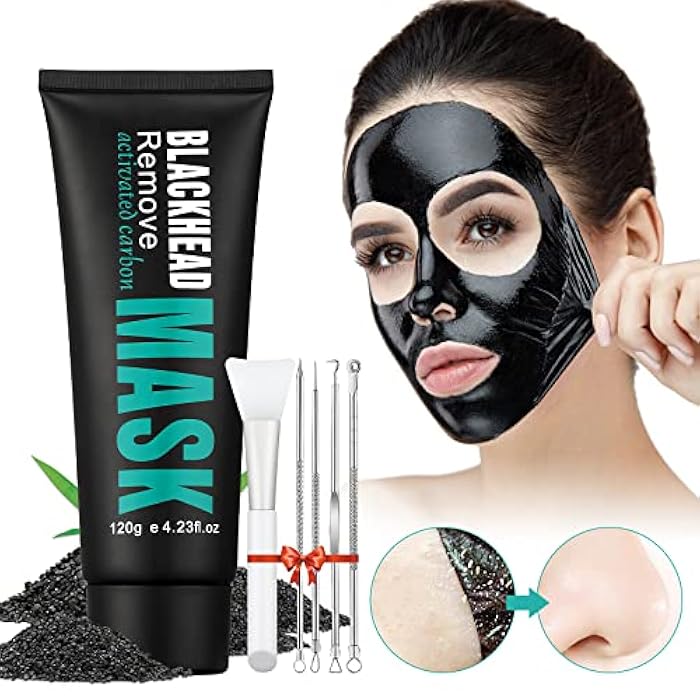 YAFUSIPE Peel Off Face Mask Blackhead Whiteheads Remover Masks Activated Charcoal Black Mask Purifying Peeling Facial Mask for Nose Pores Removal Cleansing Acne with Brush and Pimple Extractor Tools - Image 1