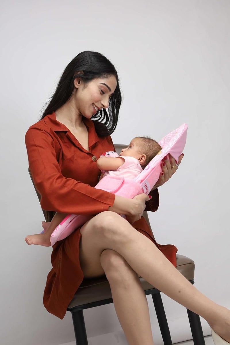 HOOPA وسادة تغذية HOOPA 2 في 1 مع مرتبة قطنية ناعمة (وردي) | وسادة رضاعة | حامل رضيع | حديثي الولادة حتى 4 أشهر | دعم كامل للجسم | وسادة رضاعة طبيعية | وسادة للأطفال - Image 3