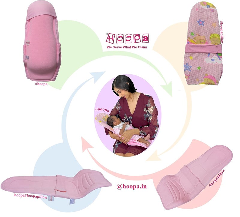 HOOPA وسادة تغذية HOOPA 2 في 1 مع مرتبة قطنية ناعمة (وردي) | وسادة رضاعة | حامل رضيع | حديثي الولادة حتى 4 أشهر | دعم كامل للجسم | وسادة رضاعة طبيعية | وسادة للأطفال - Image 4