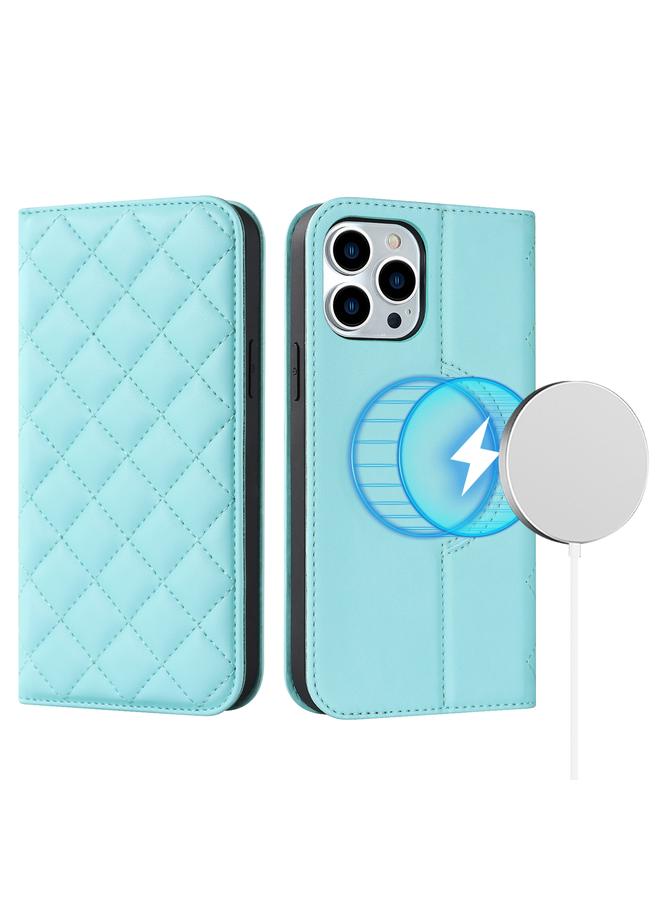 زبون جراب هاتف iPhone 12 / 12 Pro Rhombic MagSafe RFID مضاد للسرقة مصنوع من الجلد - Image 1