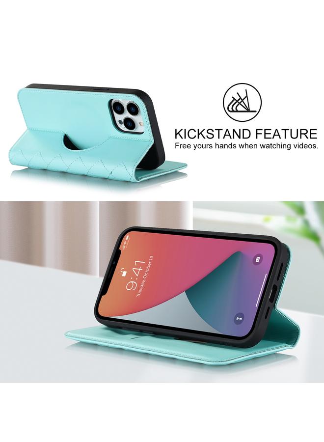 زبون جراب هاتف iPhone 12 / 12 Pro Rhombic MagSafe RFID مضاد للسرقة مصنوع من الجلد - Image 4