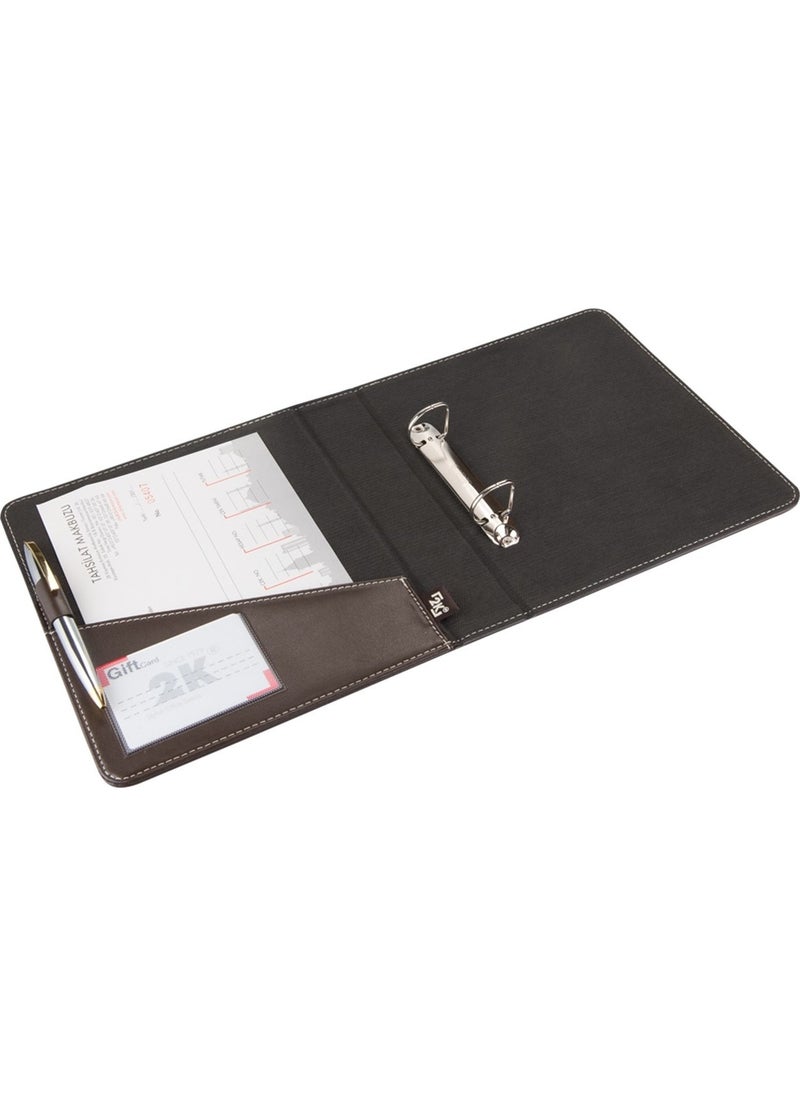 2K - A5 SMALL SIZE Artificial Leather Elite Document Presentation Folder with 2 Rings 250 Sheets Capacity Brown SUITABLE FOR A5 DOCUMENTS ONLY!!! - Image 1