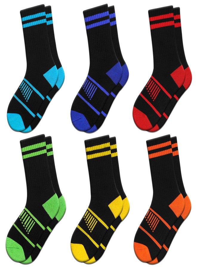 Comfoex Boys Crew Socks Athletic Half Cushioned Calf Socks For Big Little Kids 4-10 Years Old 6 Pairs - Image 1