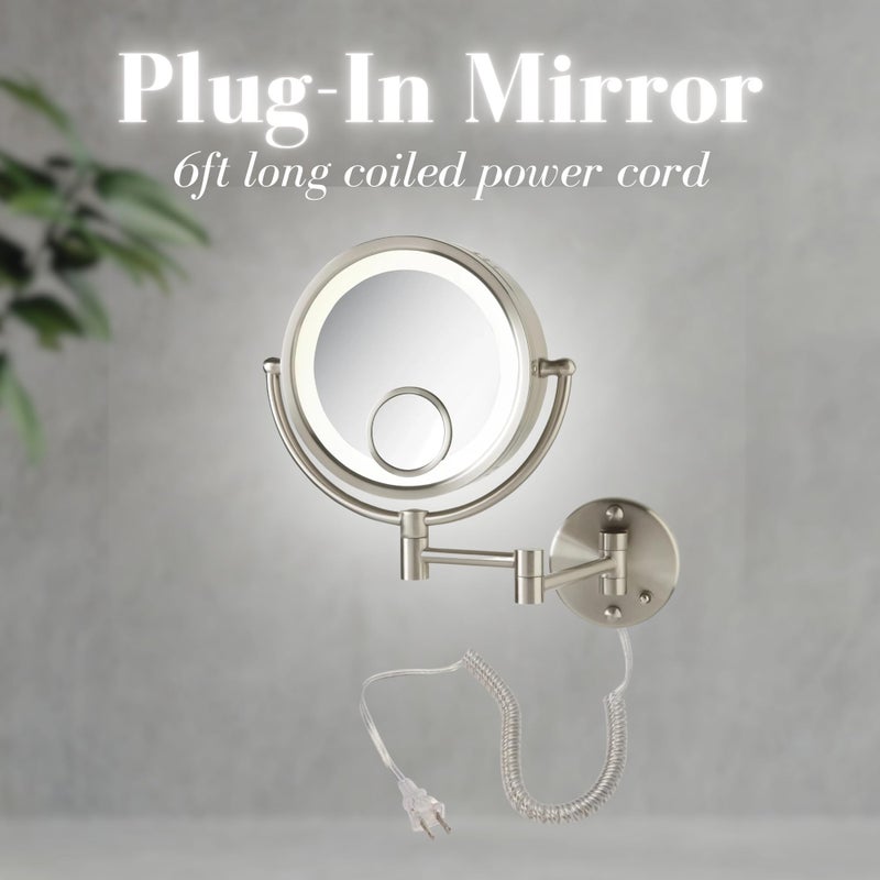 JERDON Plug in Lighted Wall Mount Makeup Mirror - 1X/7X/15x Magnification - Nickel Finish - Model HL8515N - Image 2