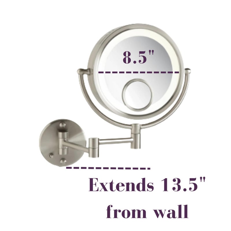 JERDON Plug in Lighted Wall Mount Makeup Mirror - 1X/7X/15x Magnification - Nickel Finish - Model HL8515N - Image 3