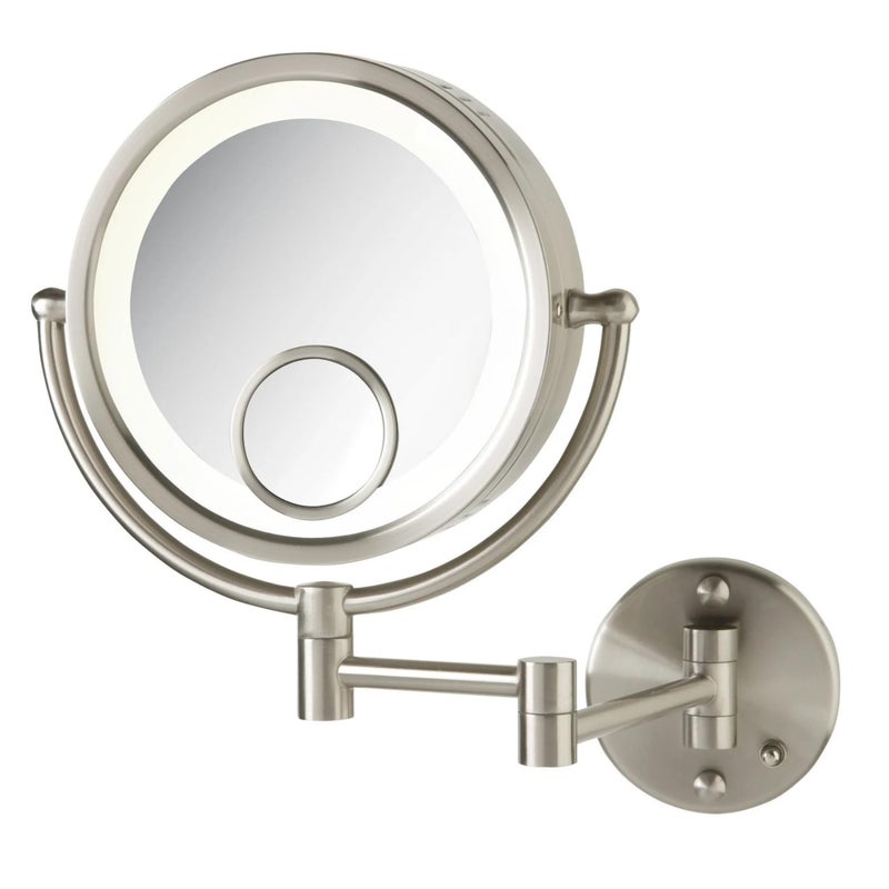 JERDON Plug in Lighted Wall Mount Makeup Mirror - 1X/7X/15x Magnification - Nickel Finish - Model HL8515N - Image 1