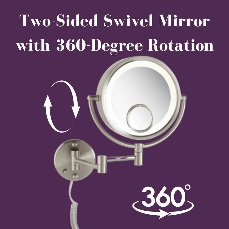 JERDON Plug in Lighted Wall Mount Makeup Mirror - 1X/7X/15x Magnification - Nickel Finish - Model HL8515N - Image 4