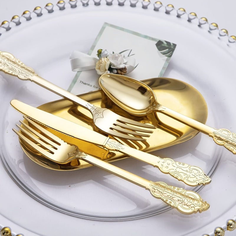 30pcs Golden Plastic Knife Fork Spoon Set Perfect For Birthday Wedding Spring Picnic Summer Party - Image 5