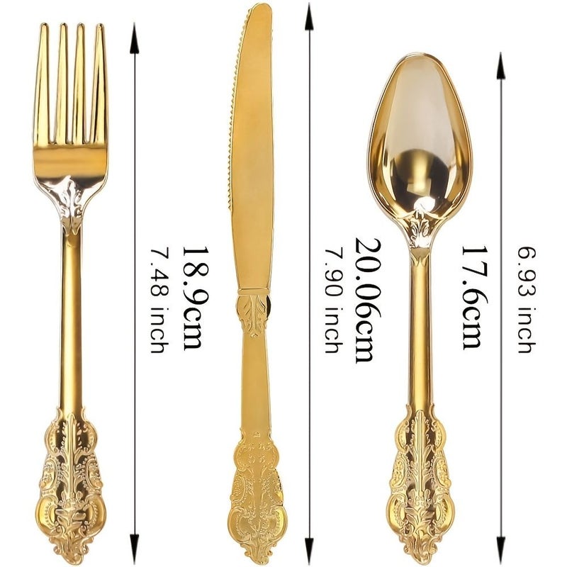 30pcs Golden Plastic Knife Fork Spoon Set Perfect For Birthday Wedding Spring Picnic Summer Party - Image 3