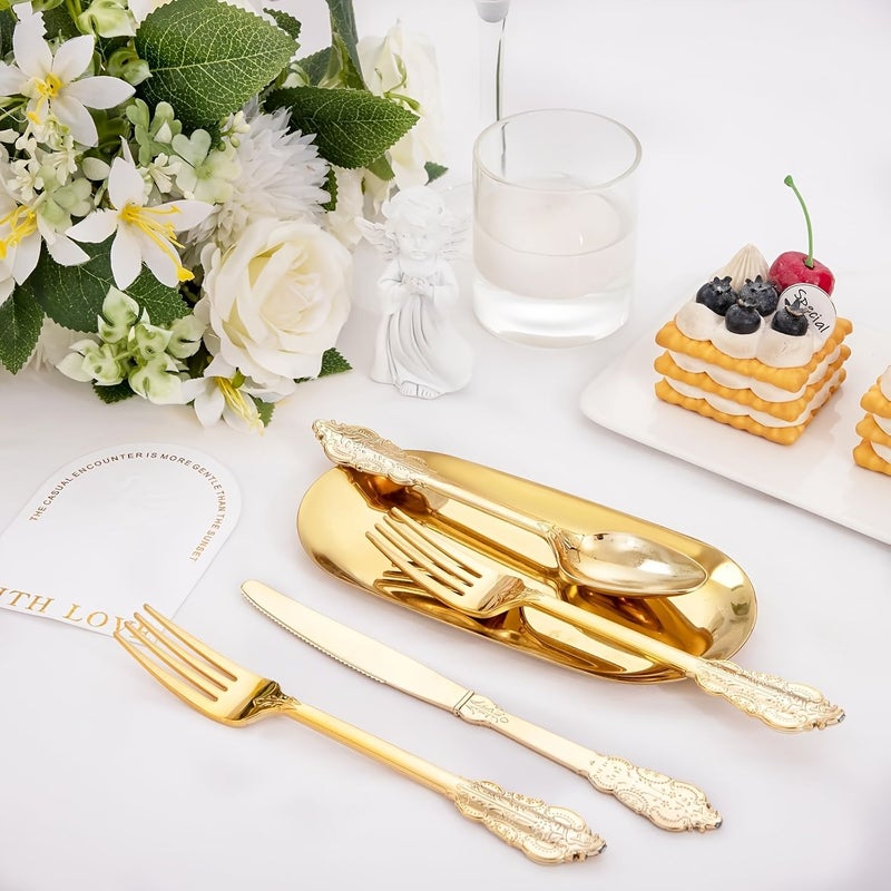 30pcs Golden Plastic Knife Fork Spoon Set Perfect For Birthday Wedding Spring Picnic Summer Party - Image 4