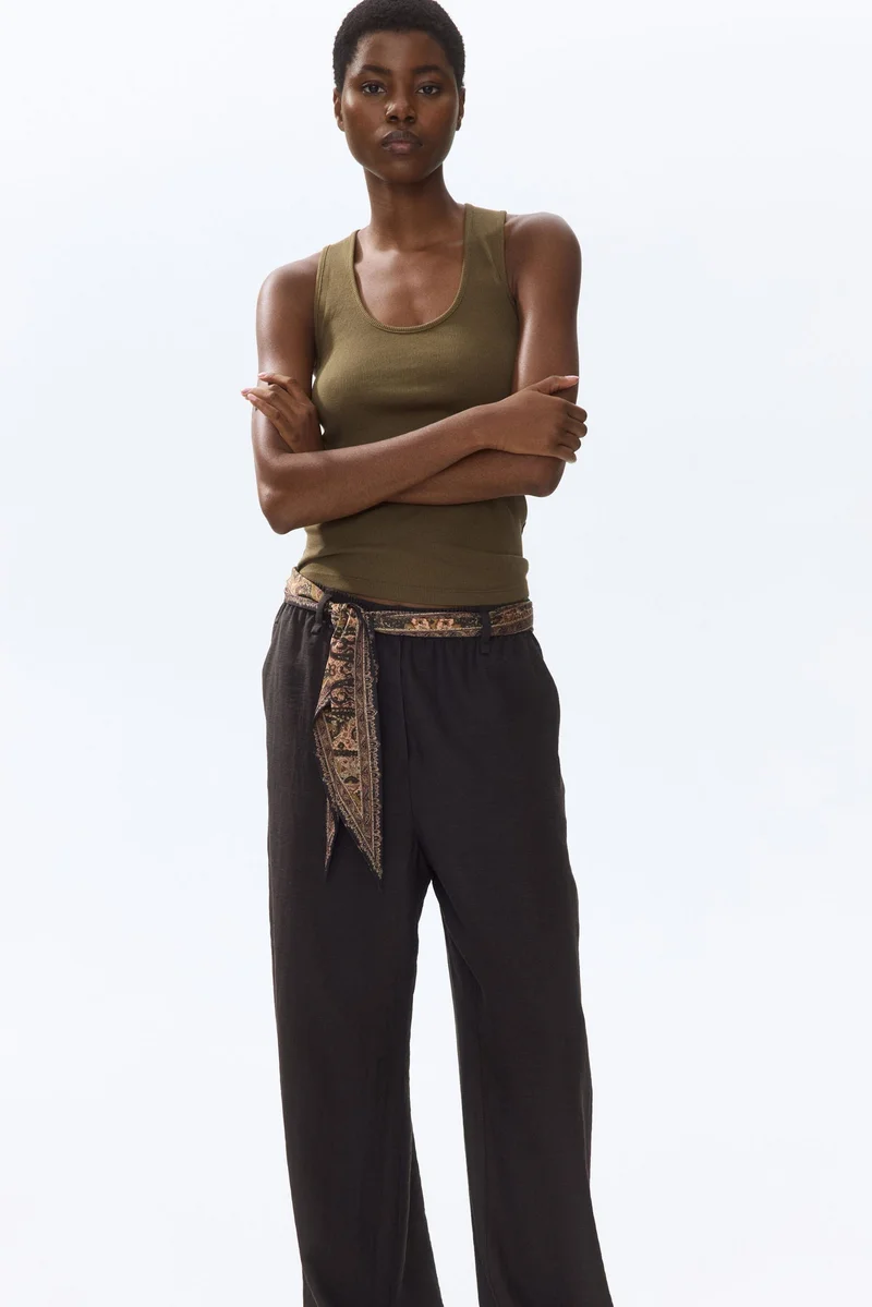 H&M Scarf-detail linen-blend trousers