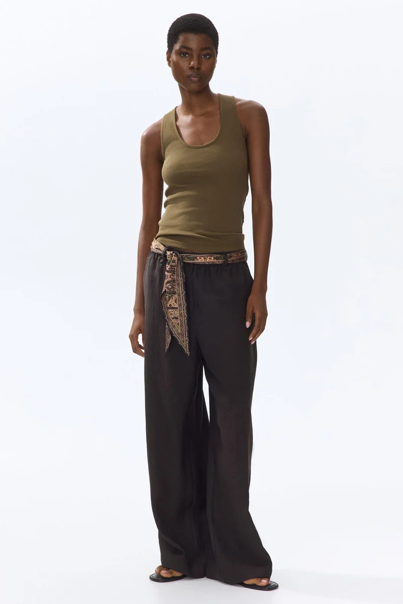 H&M Scarf-detail linen-blend trousers