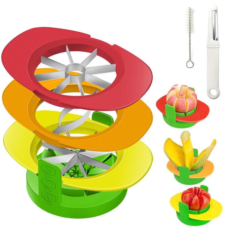 Fruit Cutter Slicer 4 in 1 Apple Slicer with Vegetable Peeler  Cleaning Brush Mango Cutter Corer Remover Tomato Wedges Stainless Steel Heavy Duty Fruit  Vegetable Cutter Easy Kitchen Tool