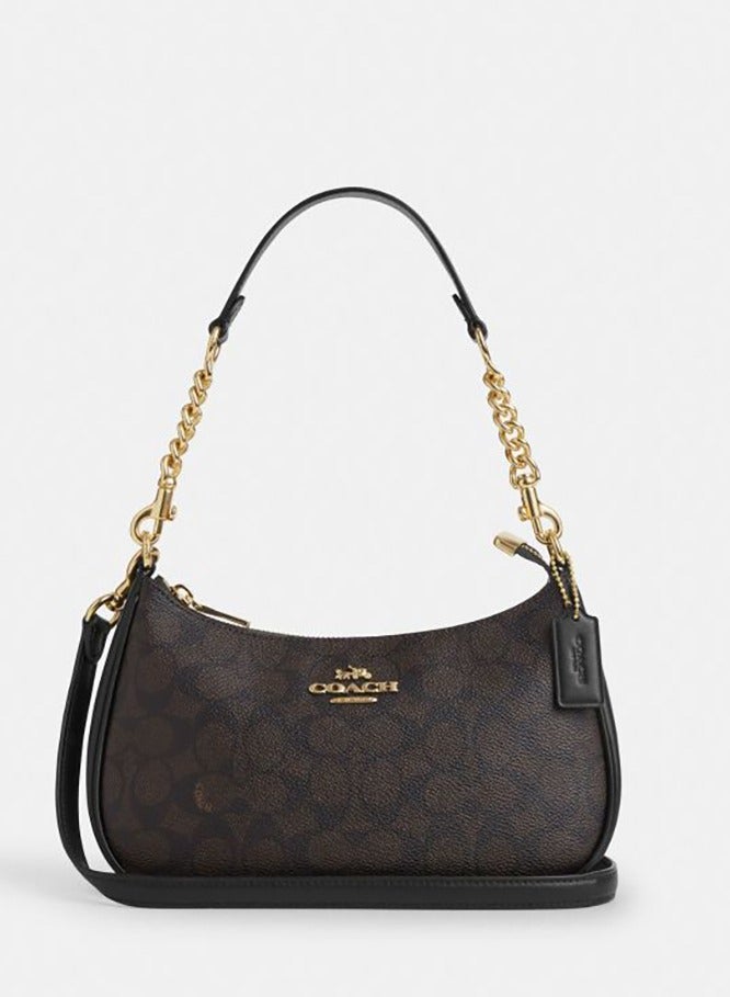 كوتش اوت ليت COACH شعار كلاسيكي TERI من خشب الجوز / حقيبة كتف سوداء - Image 1