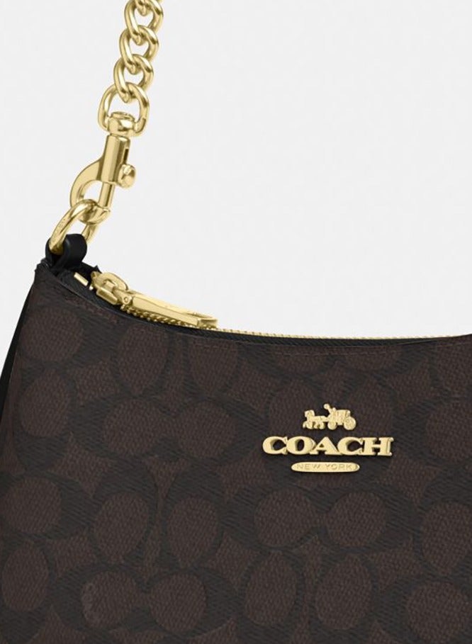 كوتش اوت ليت COACH شعار كلاسيكي TERI من خشب الجوز / حقيبة كتف سوداء - Image 3