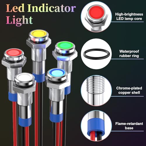 Sixzoo 10 PCS Led Indicator Light 12V, Metal 12V Led Light, Waterproof Indicator Light, Flat Head Pilot Light with Wire, Mounting Hole Size 6mm(1/4inch), for Dash Car Truck Boat - Image 3