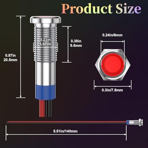 Sixzoo 10 PCS Led Indicator Light 12V, Metal 12V Led Light, Waterproof Indicator Light, Flat Head Pilot Light with Wire, Mounting Hole Size 6mm(1/4inch), for Dash Car Truck Boat - Image 2