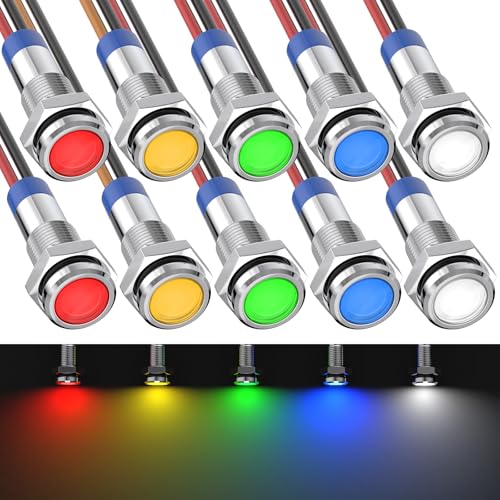 Sixzoo 10 PCS Led Indicator Light 12V, Metal 12V Led Light, Waterproof Indicator Light, Flat Head Pilot Light with Wire, Mounting Hole Size 6mm(1/4inch), for Dash Car Truck Boat - Image 1