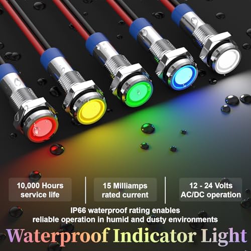 Sixzoo 10 PCS Led Indicator Light 12V, Metal 12V Led Light, Waterproof Indicator Light, Flat Head Pilot Light with Wire, Mounting Hole Size 6mm(1/4inch), for Dash Car Truck Boat - Image 4