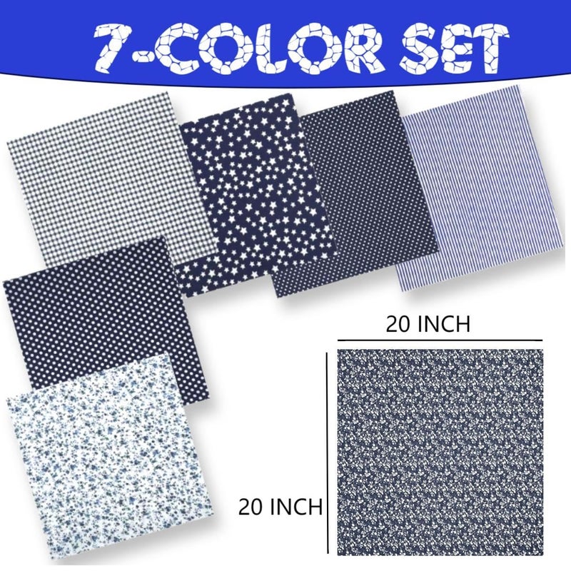 VUFVOID High-Grade Cotton Quilting Fabric Bundle, 100% Cotton Floral Print Patchwork Material for DIY Sewing, Cushions, Crafts, Machine Washable, Multi-Color Patterns (Deep Blue, 20 * 20'') - Image 2