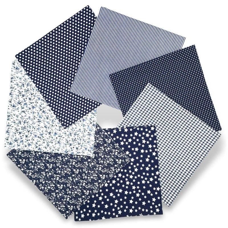 VUFVOID High-Grade Cotton Quilting Fabric Bundle, 100% Cotton Floral Print Patchwork Material for DIY Sewing, Cushions, Crafts, Machine Washable, Multi-Color Patterns (Deep Blue, 20 * 20'') - Image 1