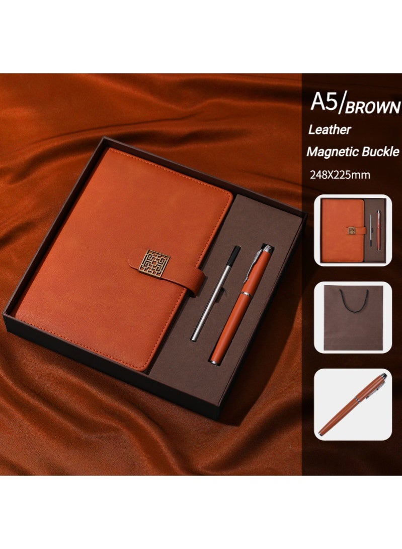 أروى دفتر ملاحظات من الجلد بإبزيم 5 ، طقم دفتر ملاحظات بغلاف مقوى مع قلم وصندوق هدايا ، 360 صفحة ، 100 جي إس إم ، ورق سميك - Image 2