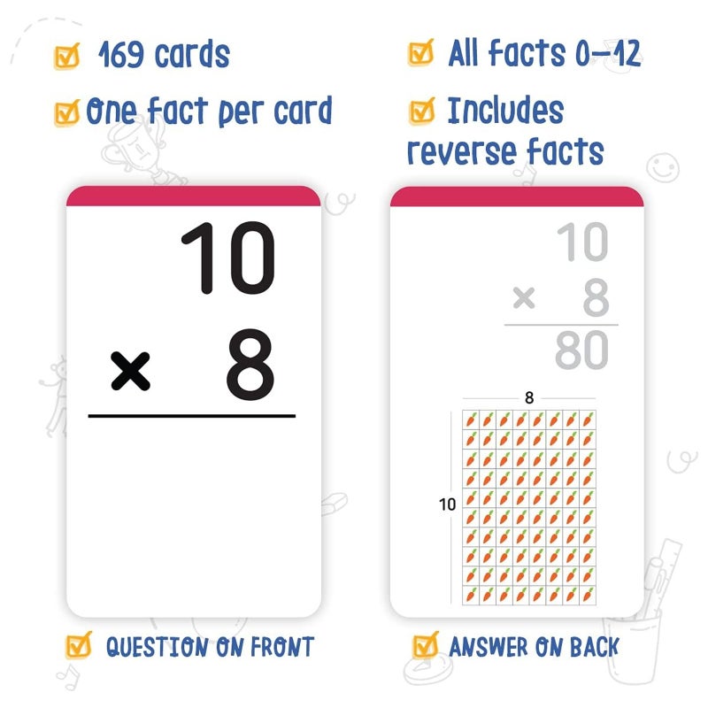 merka Math Flash Cards, 169 Flashcards in Total, Multiplication Learning Mathematics, Create Game for Kids, Classroom and Homeschool Toys, 1st to 4th Graders, Kids - Image 2