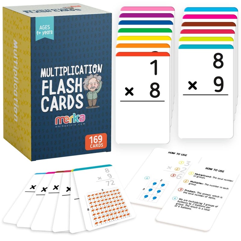 merka Math Flash Cards, 169 Flashcards in Total, Multiplication Learning Mathematics, Create Game for Kids, Classroom and Homeschool Toys, 1st to 4th Graders, Kids - Image 1