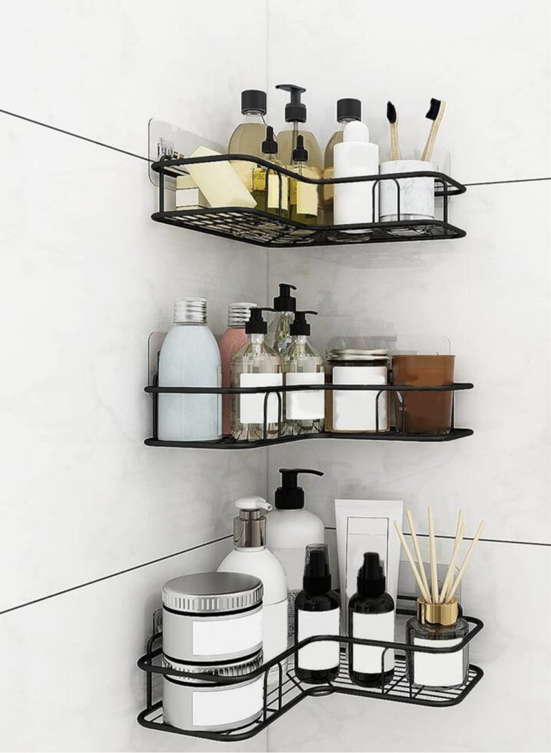 Kutis 3-Piece Bathroom Shelf Shower Shampoo Soap Organizer Wall Mounts Storage Rack Black - Image 1