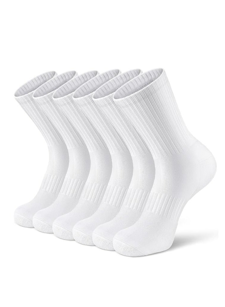 تراسل 6 أزواج جوارب رياضية للرجال والنساء جوارب رياضية للجري ذات أداء عالي ومبطن ومريح للرجال والنساء (أبيض طويل، أبيض طويل، إماراتي/سعودي، ألفا، مقاس واحد، عادي، عادي) - Image 1